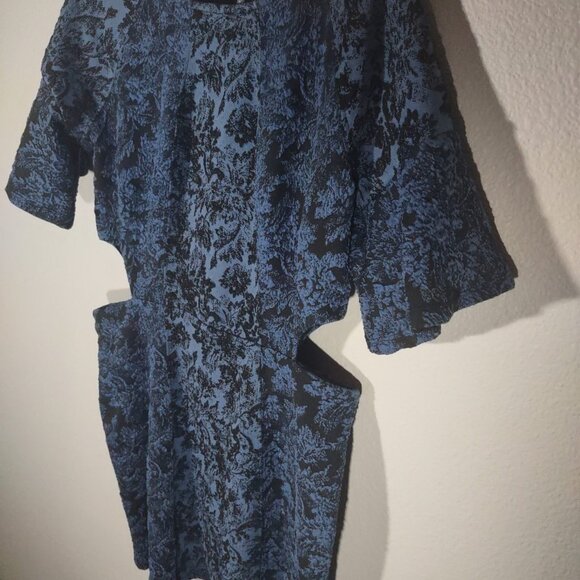 Anthropologie Jacquard Blue & Black Cut-Out Mini Dress NWT Size 10 - Picture 5 of 14